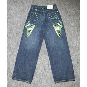 VTG Coogi Jeans Blue Denim Sneaker Embroidered Hip Hop Baggy Distres 26x28.5 Y2K